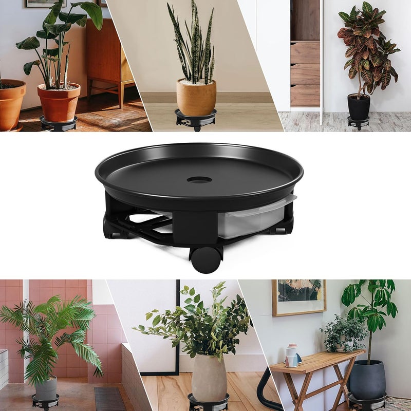 AMKOSKR 1 Pack 17.7" Black Plant Caddy with Easy Moving Caster Wheels and a Water Container Round Movable Planter Dolly Trolley Tray Pallet Outdoor Indoor Tree Flower Stand Planter - Image 5